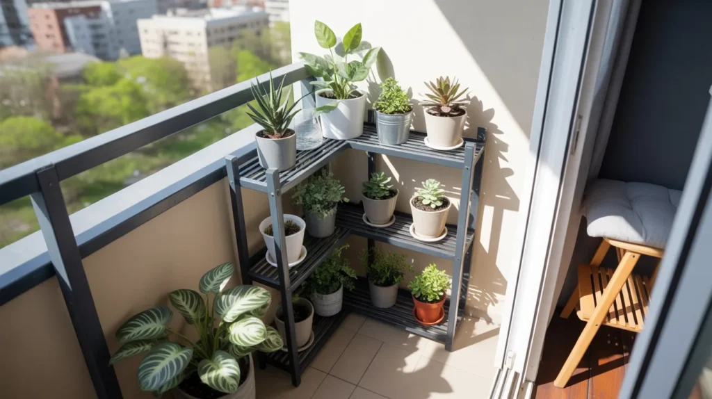 Corner Tiered Plant Stand for Small Balcony