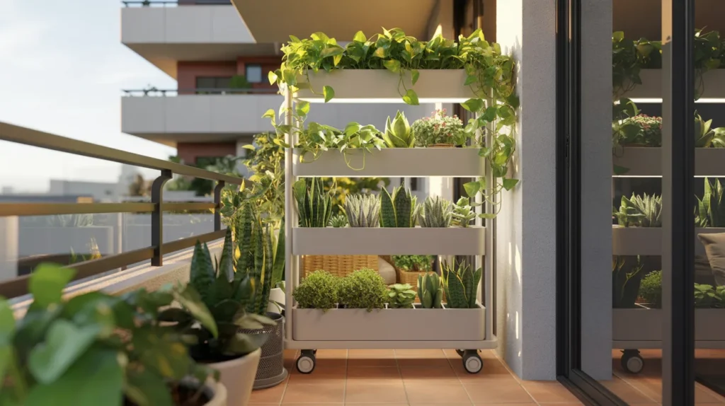 Rolling Multi-Tier Balcony Indoor Plant Stand