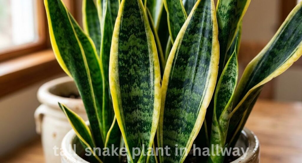 healthy large snake plant leaves close up