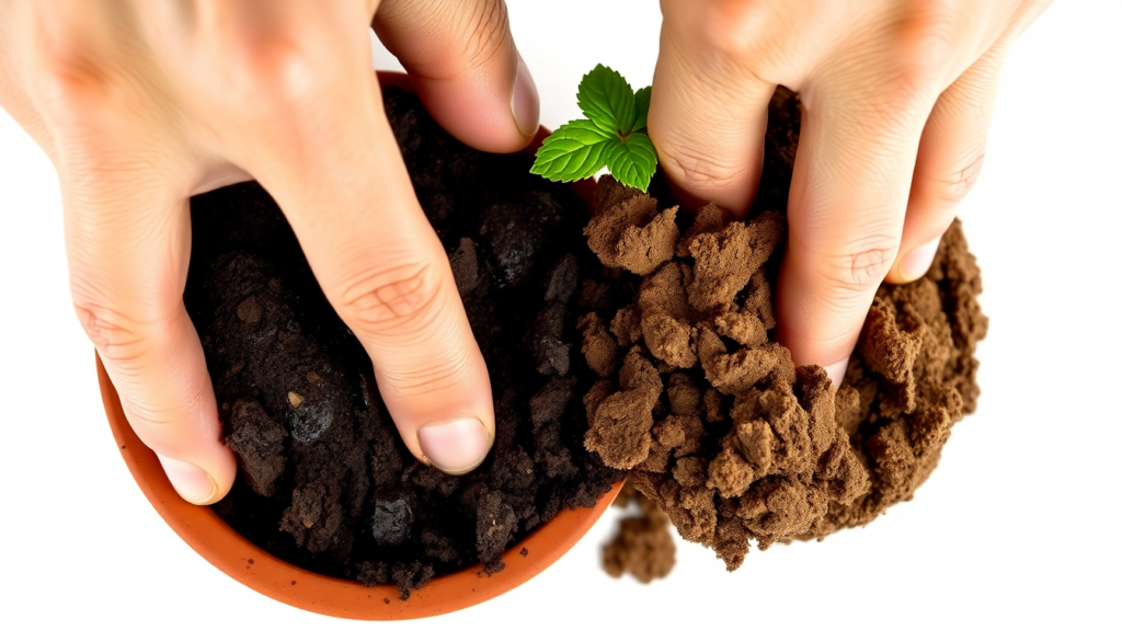 Finger test showing wet soggy overwatered soil versus dry crumbly underwatered soil in terracotta houseplant pot