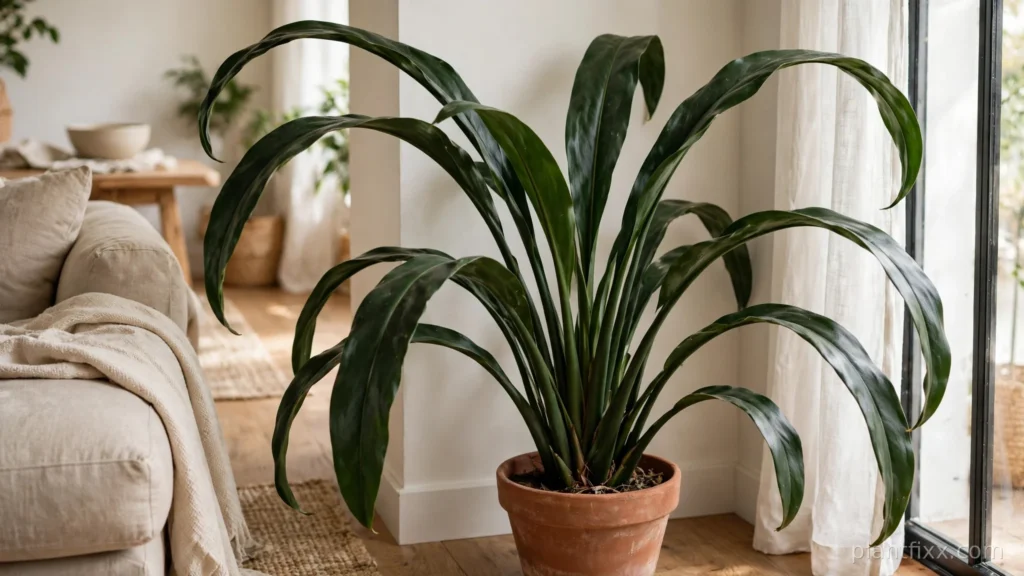 Cast iron plant in a living room corner as a pet-safe alternative to a snake plant